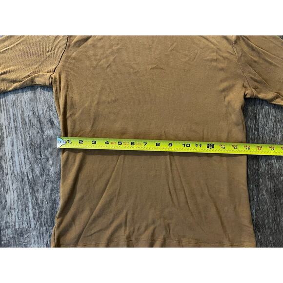 Joie Womens Medium Mustard Yellow Ribbed Mock Neck Short Sleeve Top Minimalist - Picture 4 of 5